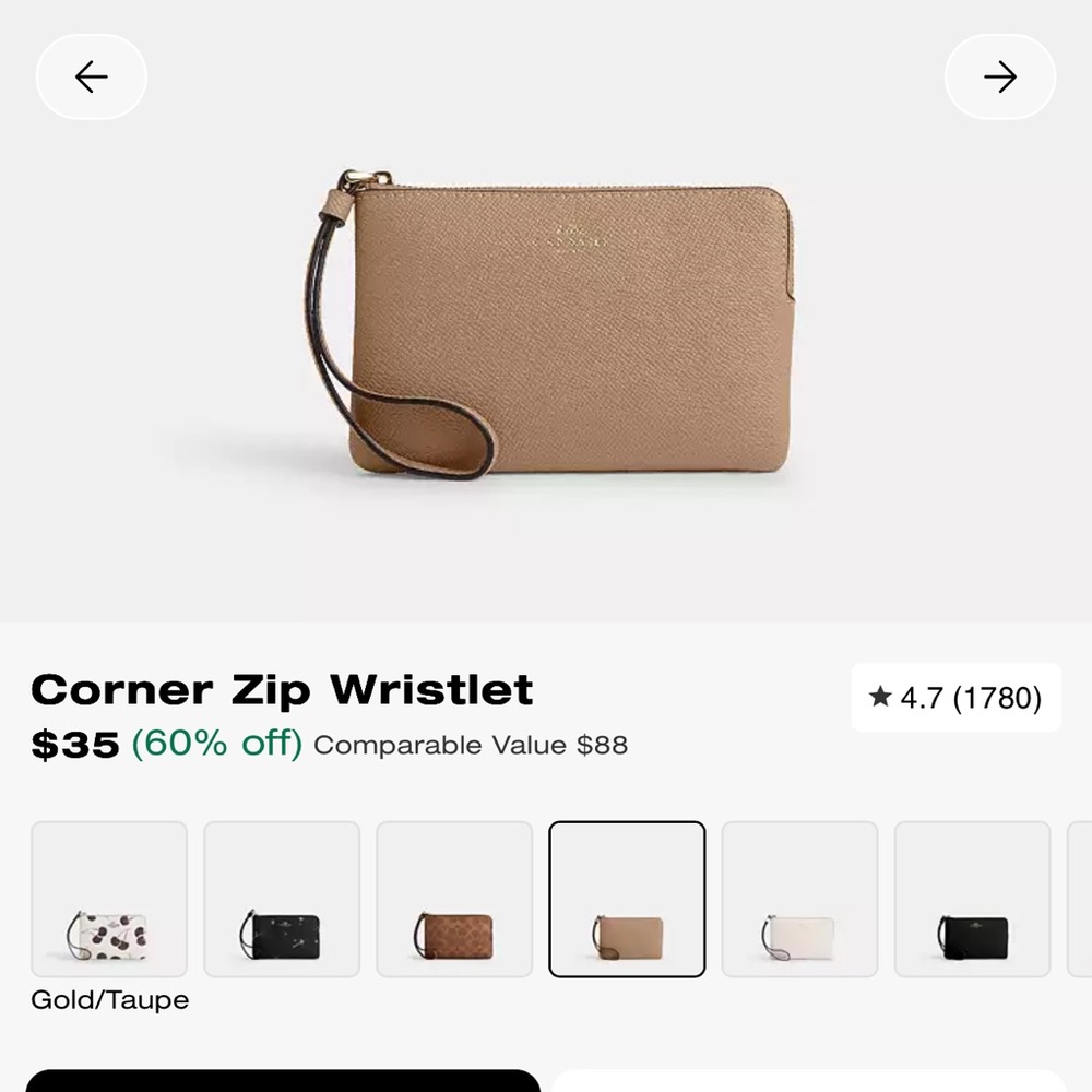 Coach Gold/Taupe Corner Zip Wristlet